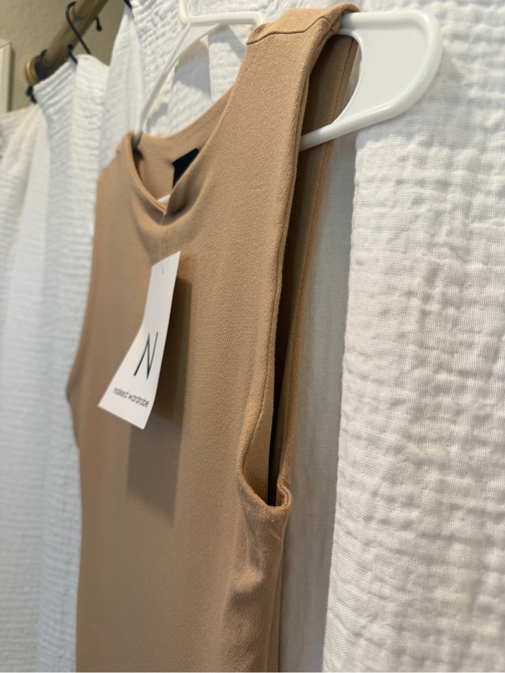 Naked Wardrobe NWT Sleeveless Bodycon Mini Dress Neutral Tan Beige - Picture 4 of 5